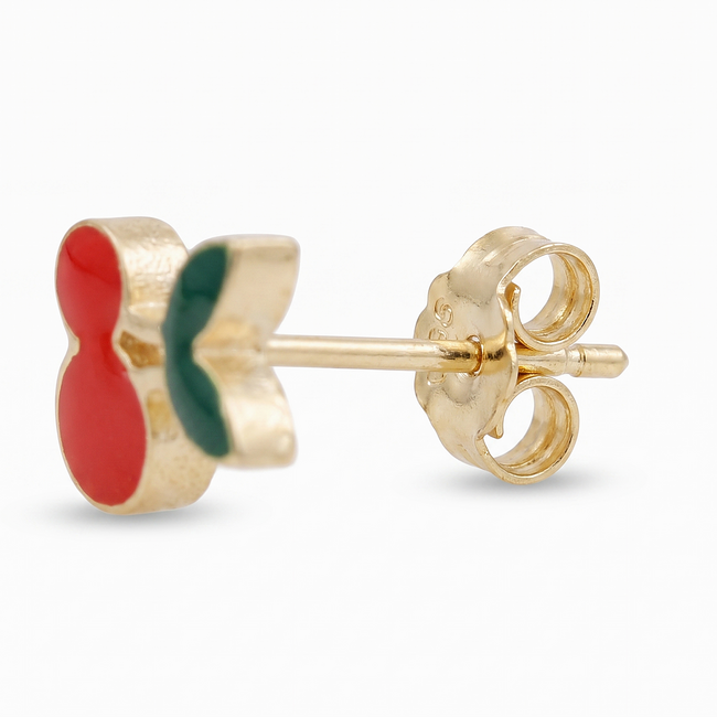 Gouden Kinder Oorbellen met Rode Kersen Design