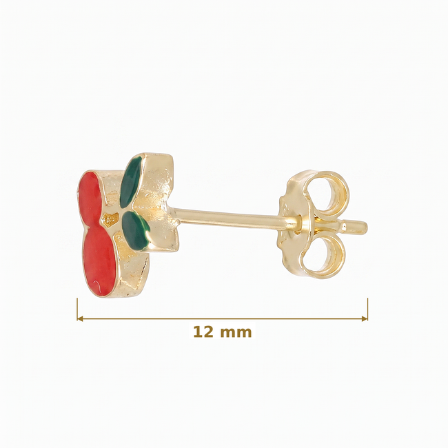 Gouden Kinder Oorbellen met Rode Kersen Design