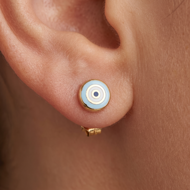 Gouden Oorbellen met Lichtblauw Nazar Oog Design