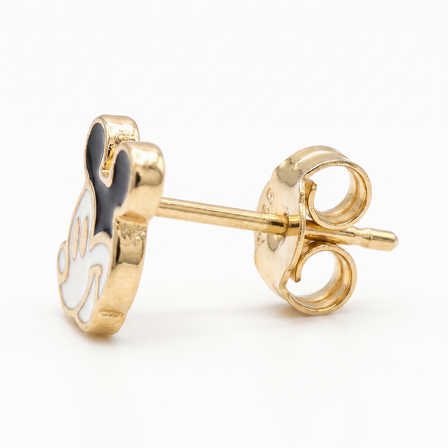 Gouden Kinder Oorbellen met Zwart-Wit Face Design