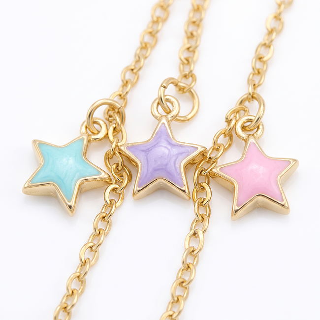 Fijne Gouden Armband met Gekleurde Ster Bedels