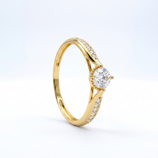 Gouden ring 14 karaat met ronde zirkonia
