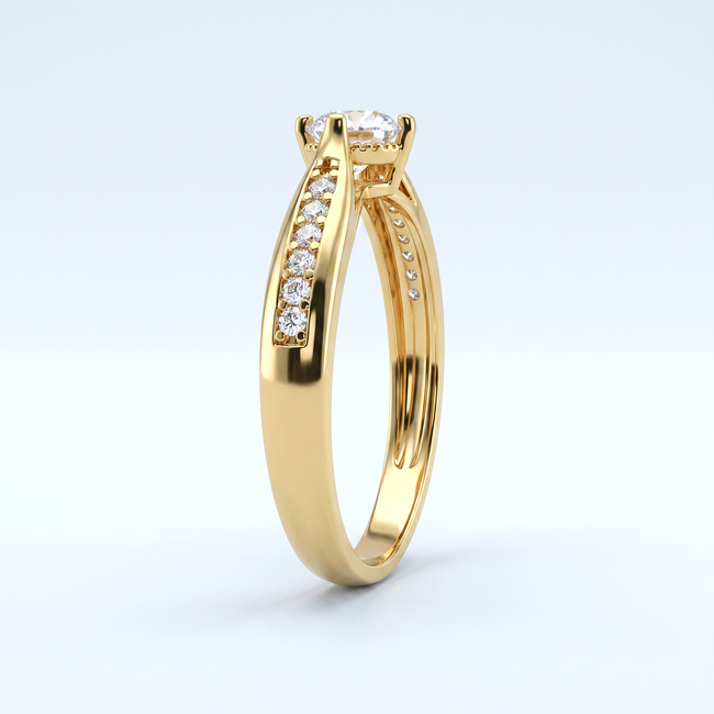 Gouden ring 14 karaat met ronde zirkonia