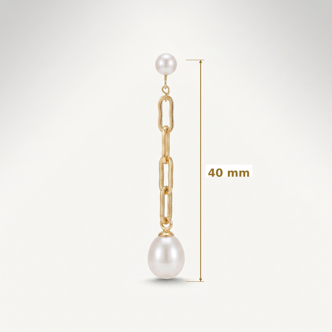 Gouden oorhangers 14 karaat met twee zoetwaterparels en paperclip