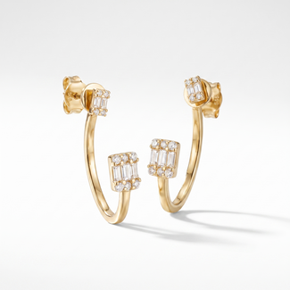Gouden oorbellen 14 karaat met baguette zirkonia