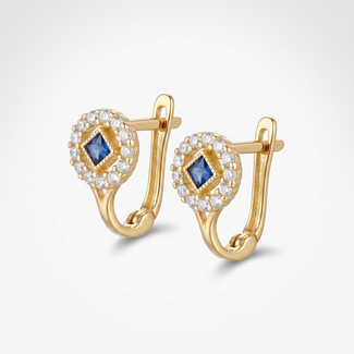 Gouden oorbellen met blauwe steen en zirkonia