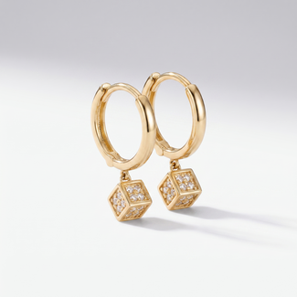 Gouden mini creolen met zirkonia kubus