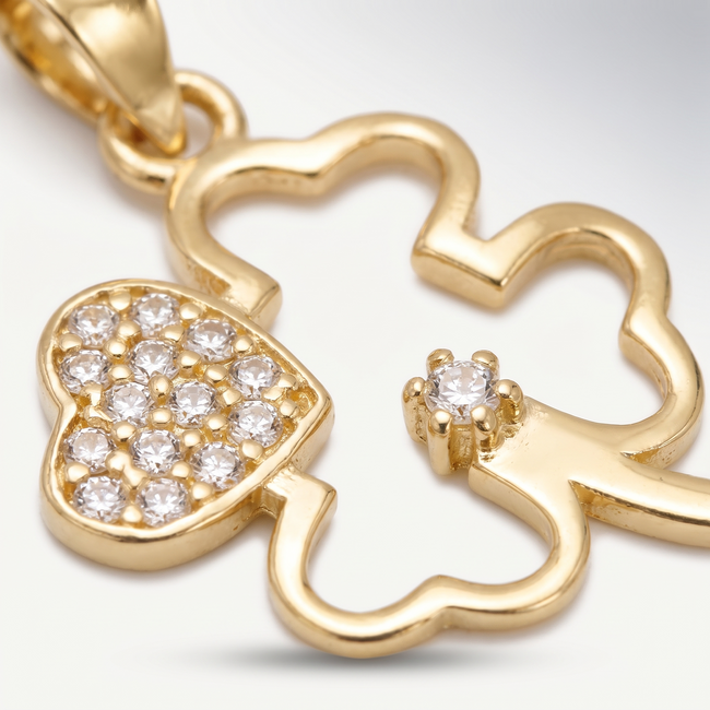Gouden hanger klavertje vier met zirkonia, 20 mm