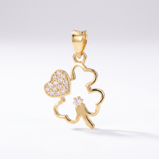Gouden hanger klavertje vier met zirkonia
