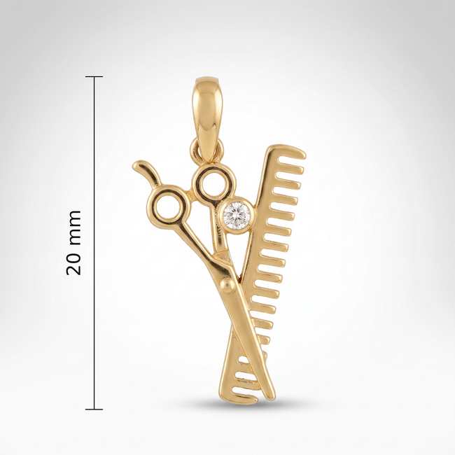 Gouden hanger schaar en kam, kapster cadeau, 20 mm