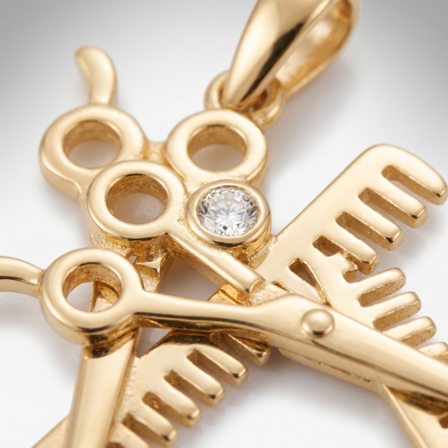 Gouden hanger schaar en kam, kapster cadeau, 20 mm