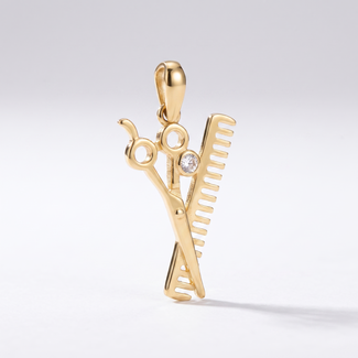 Gouden hanger schaar en kam met zirkonia