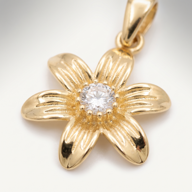 Gouden hanger bloem met zirkonia, 16,2 mm