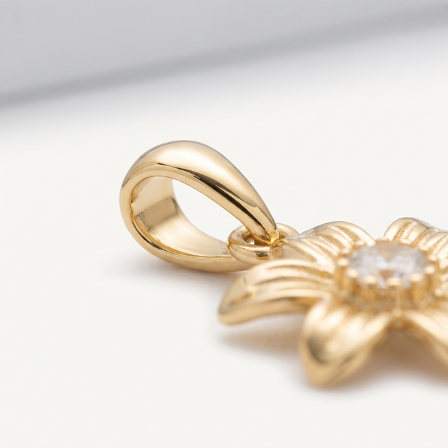 Gouden hanger bloem met zirkonia, 16,2 mm