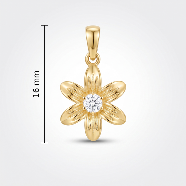 Gouden hanger bloem met zirkonia, 16,2 mm
