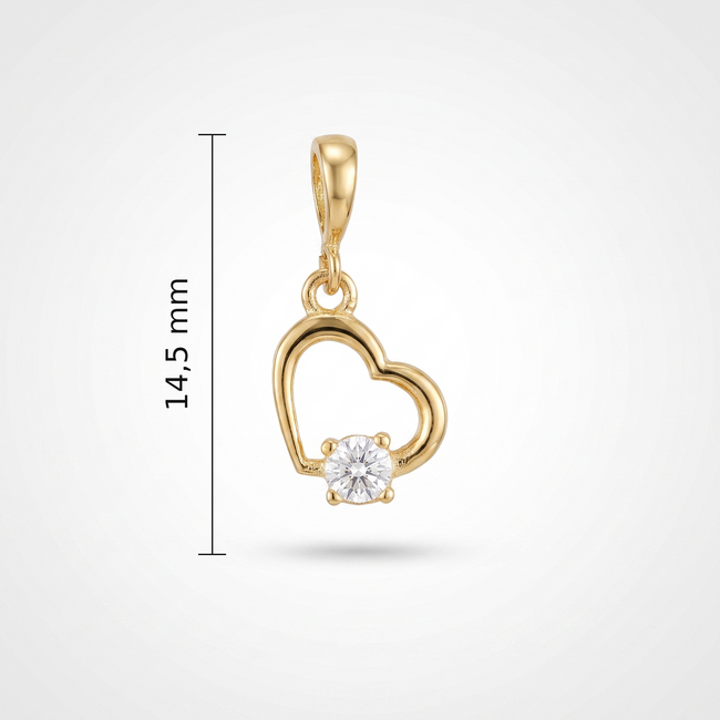 Gouden hanger open hartje met zirkonia, 14,5 mm