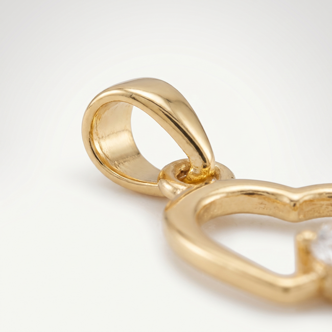 Gouden hanger open hartje met zirkonia, 14,5 mm