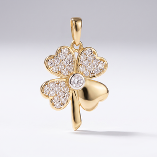 Gouden hanger klavertje vier vol pavé goud