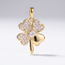 Gouden hanger klavertje vier, drie blaadjes pavé, 20 mm