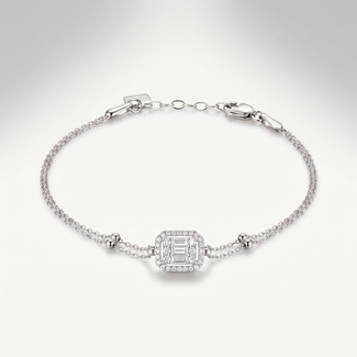 Witgouden armband met baguette entourage