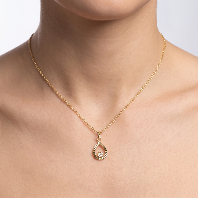 Gouden collier 14 karaat, druppelhanger met zirkonia, 42-45 cm