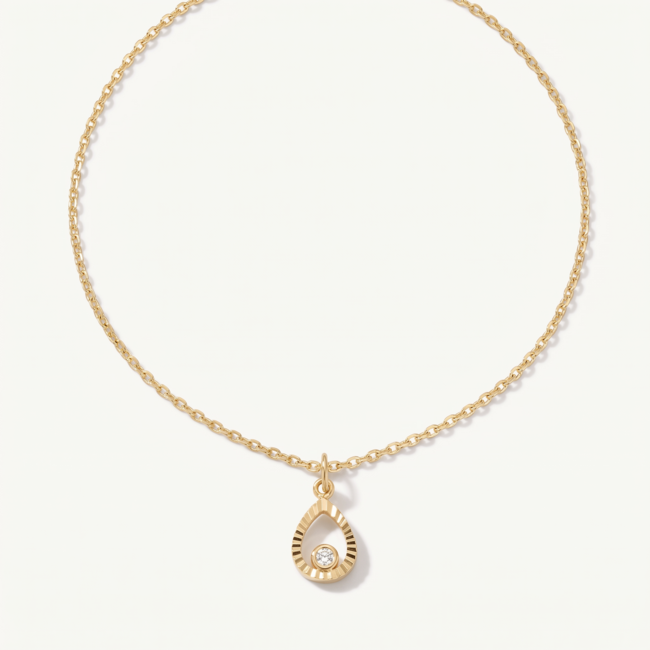 Gouden collier 14 karaat, druppelhanger met zirkonia, 42-45 cm