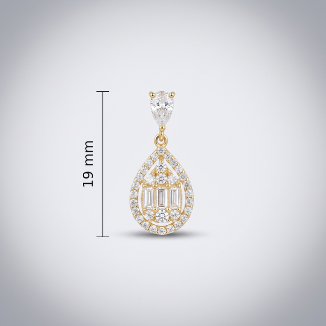 Gouden collier 14 karaat, druppel entourage met baguette, 42 cm