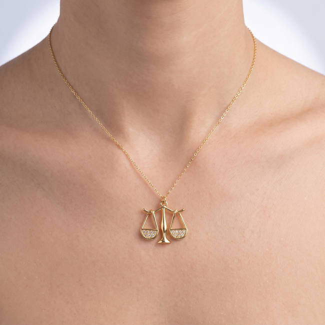 Gouden collier sterrenbeeld weegschaal zirkonia 41-44 cm