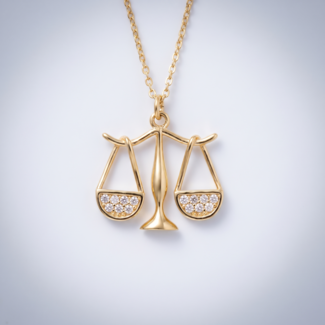 Gouden collier sterrenbeeld weegschaal met zirkonia