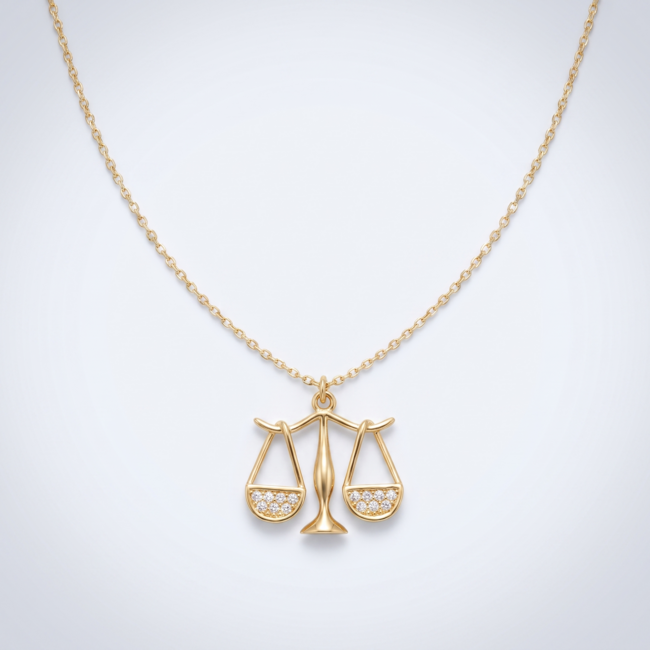 Gouden collier sterrenbeeld weegschaal zirkonia 41-44 cm