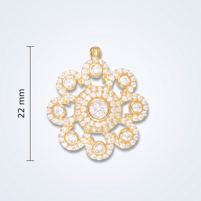 Gouden collier bloemen medaillon zirkonia 44 cm