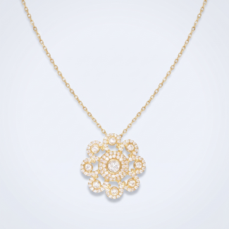 Gouden collier bloem medaillon met zirkonia