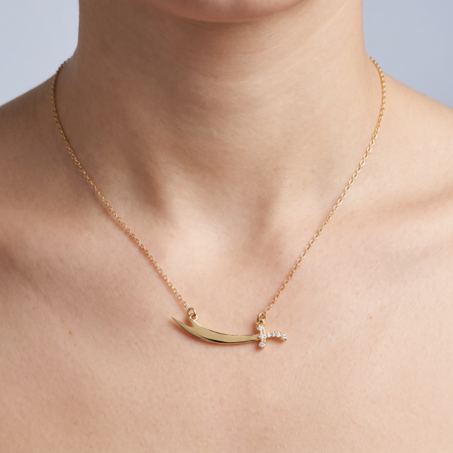 Gouden collier Zulfiqar zwaard Ali ketting zirkonia 46,5 cm
