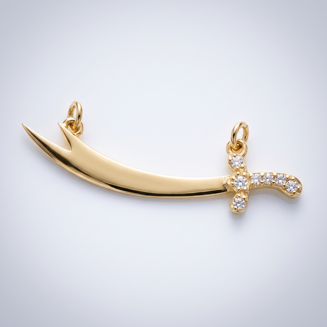 Gouden collier Zulfiqar zwaard Ali ketting zirkonia 46,5 cm