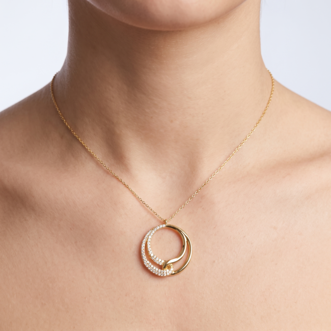 Gouden collier dubbele cirkel zirkonia 45,5 cm