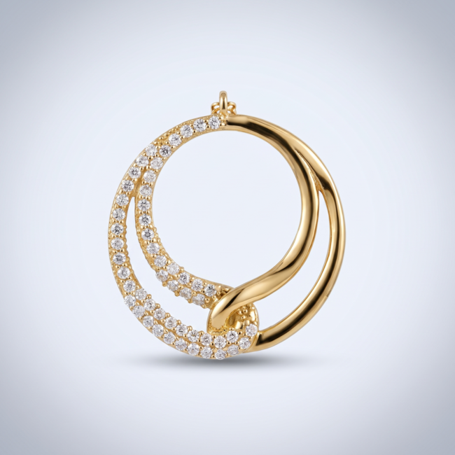 Gouden collier dubbele cirkel zirkonia 45,5 cm