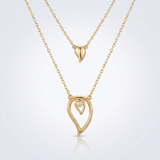 Gouden dubbele collier druppel met zirkonia
