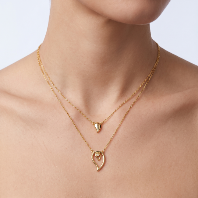 Gouden dubbele collier druppel zirkonia 44 cm