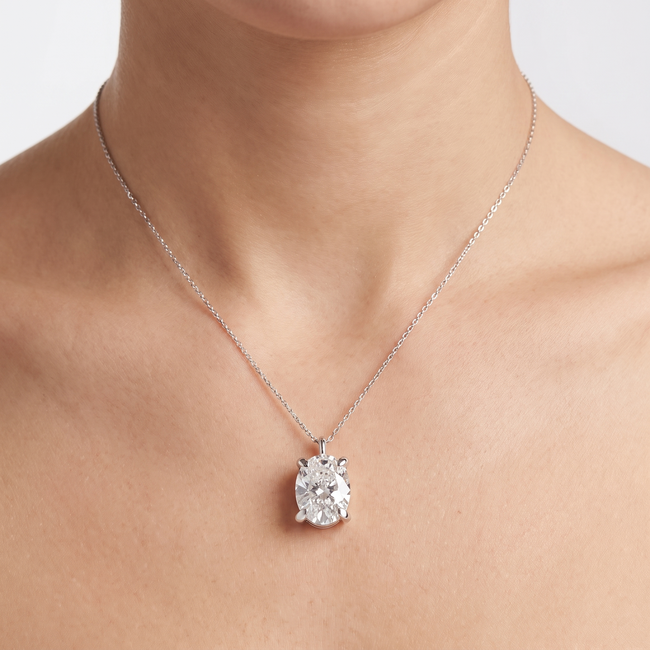 Witgouden collier ovale zirkonia solitair 42 cm
