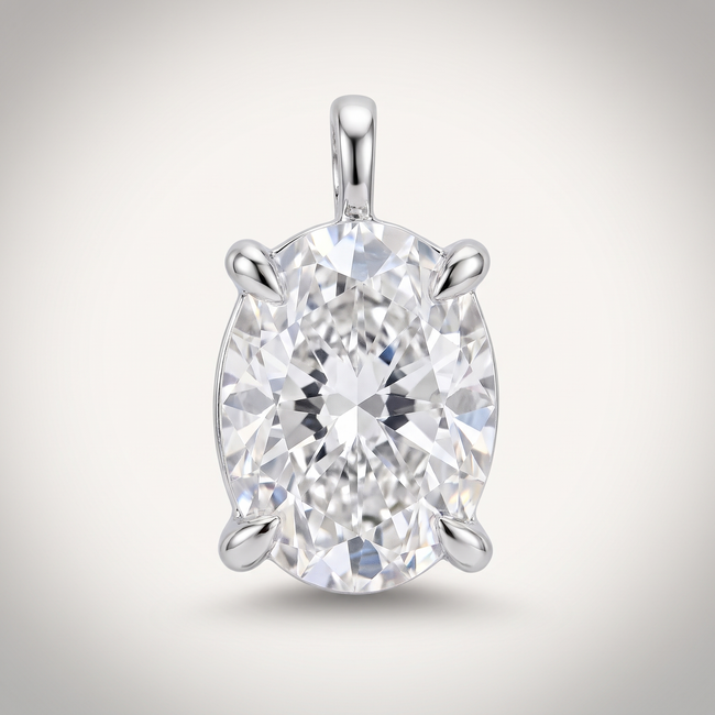 Witgouden collier ovale zirkonia solitair 42 cm