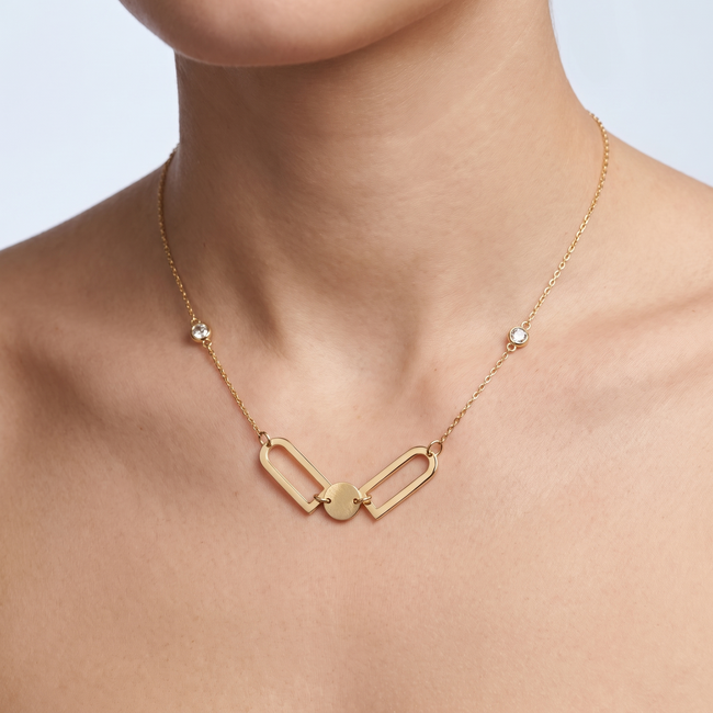 Gouden collier schakelketting zirkonia 42-45,5 cm