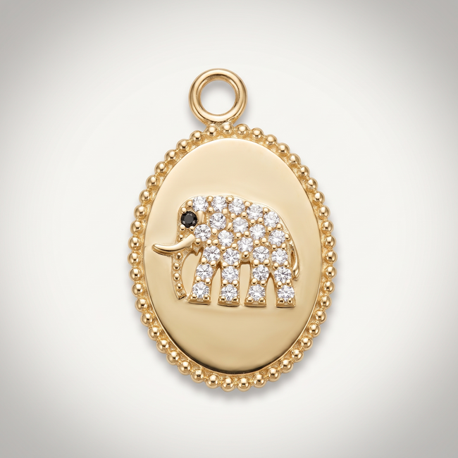 Gouden collier medaillon olifant zirkonia 42 cm