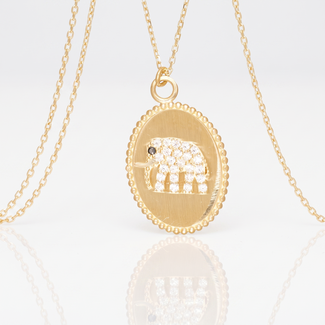 Gouden collier medaillon olifant met zirkonia