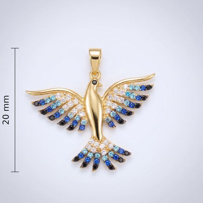 Gouden collier vogel gekleurde zirkonia 42 cm