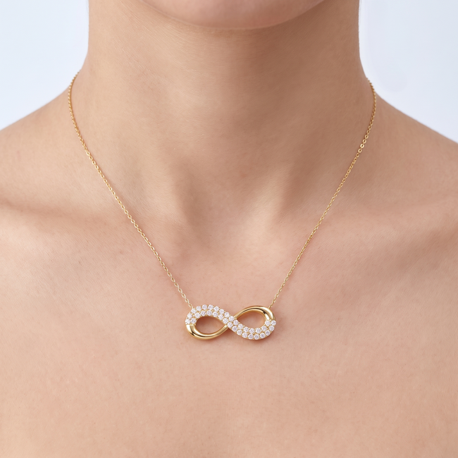 Gouden collier infinity ketting zirkonia 45 cm