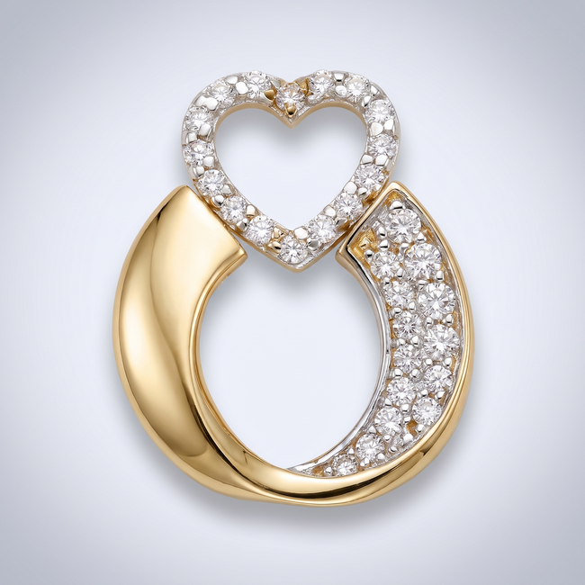 Gouden collier hartjes ketting ring zirkonia 45,5 cm