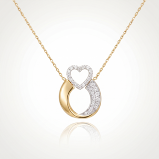 Gouden collier hart en ring met zirkonia