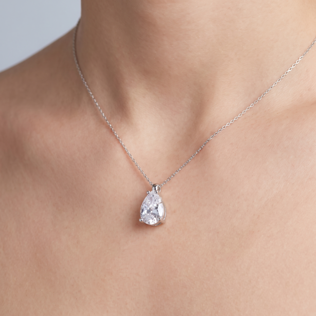 Witgouden collier druppel zirkonia solitair 41 cm