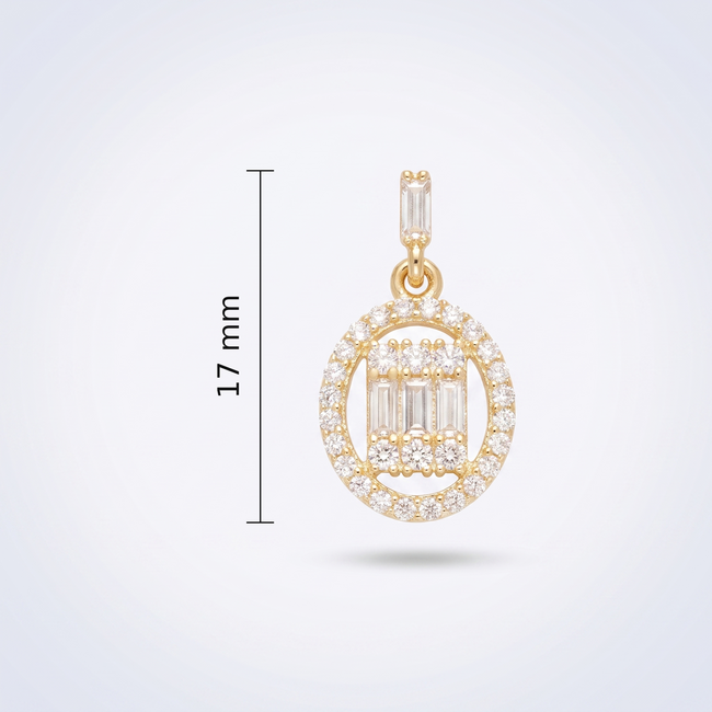 Gouden collier ovaal medaillon baguette zirkonia 42 cm