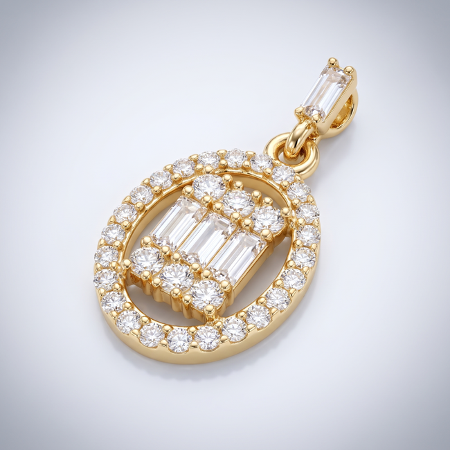 Gouden collier ovaal medaillon baguette zirkonia 42 cm